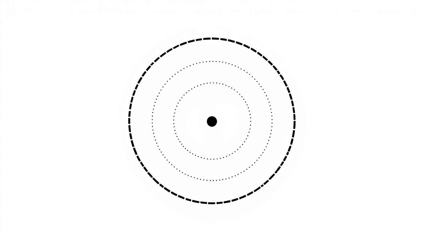 Monochrome illustration of concentric circles expanding step by step from a center dot